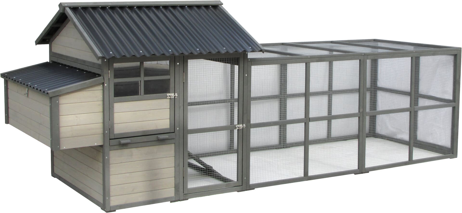 Flamingo Zivo Cottage Kippenhok met Ren – Grijs – 328 cm