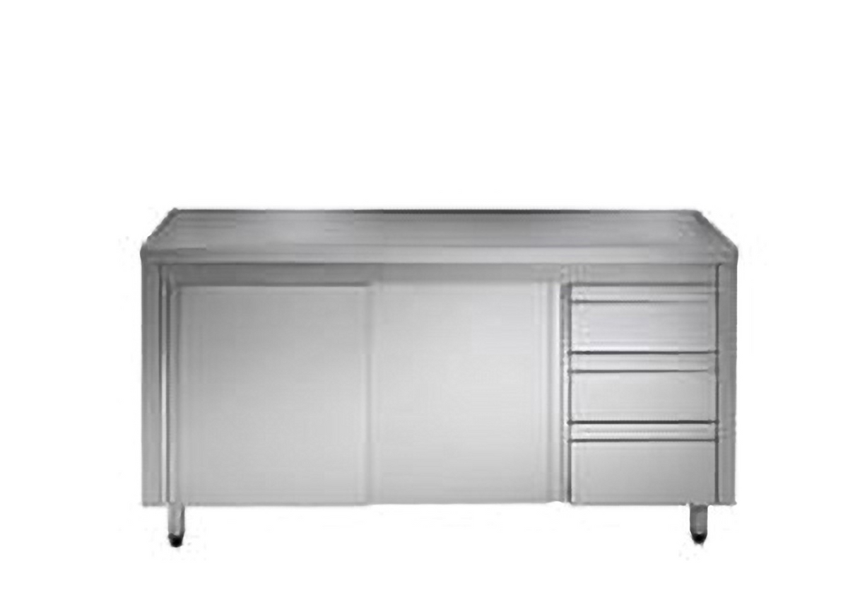 RVS-werkkast ECO met twee schuifdeuren en 3 laden 20x7
