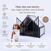 Hondenbench huisje staal en hout creme (Demo)