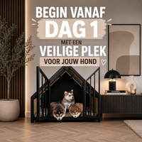 Hondenbench huisje staal en hout creme (Demo)
