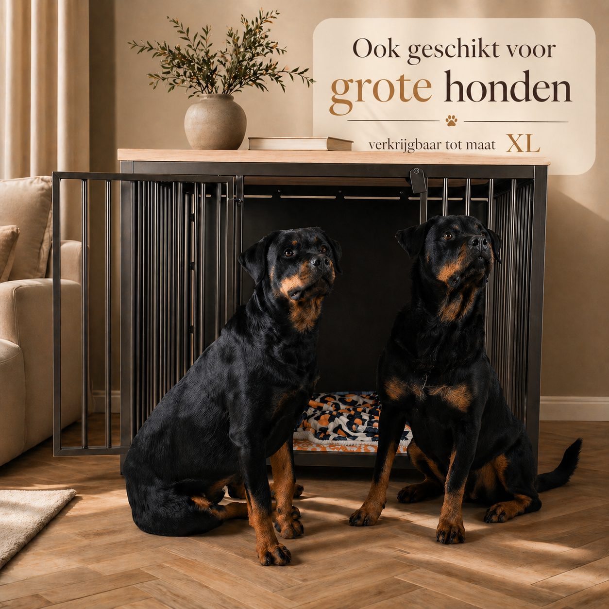 Hondenbench Staal & Massief Eiken – (Demo)