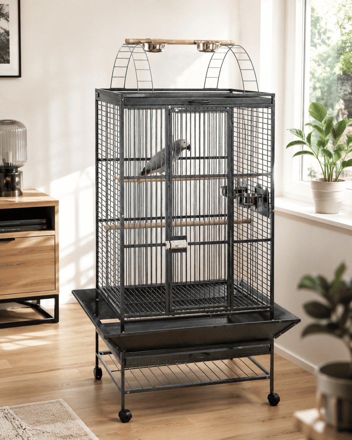 Flamingo Nico Papegaaienkooi met Vrijzitplek – Antraciet – 98 × 83 × 172 cm