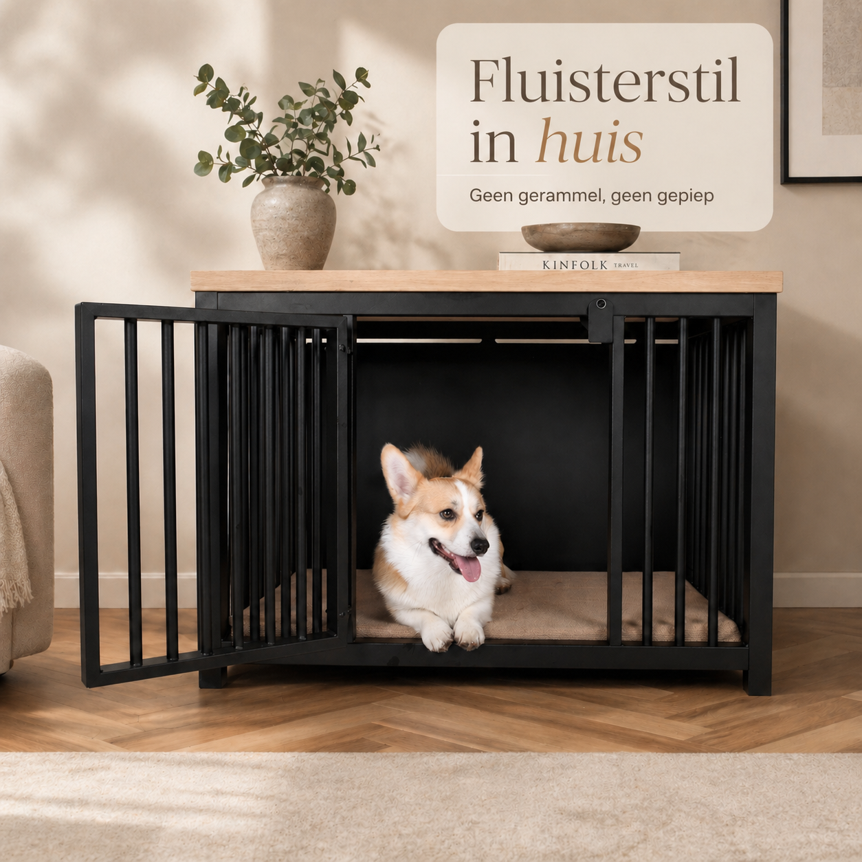Hondenbench Staal & Massief Eiken – (Demo)