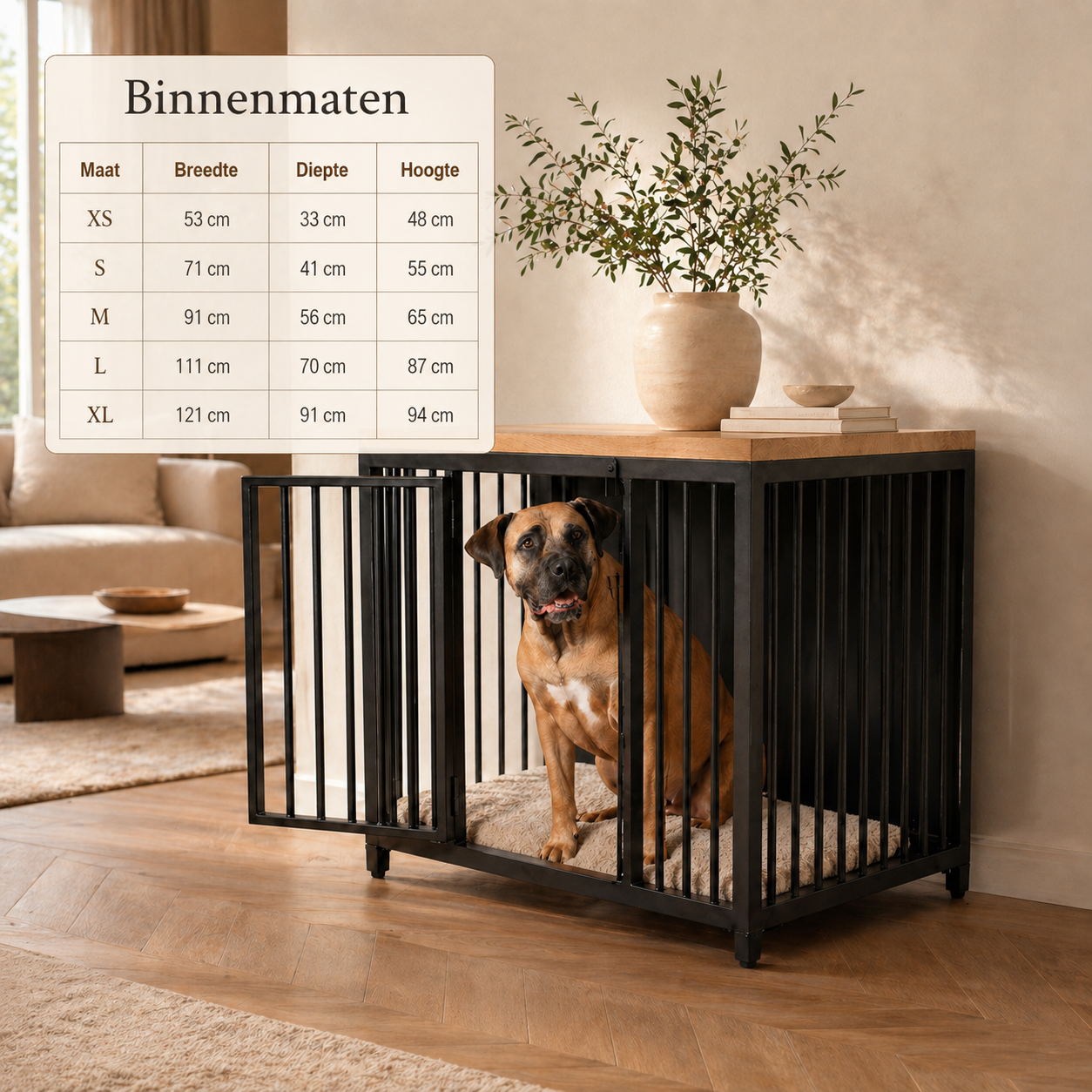 Hondenbench Staal & Massief Eiken – (Demo)