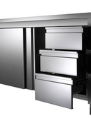 RVS-werkkast ECO met twee schuifdeuren en 3 laden 20x7